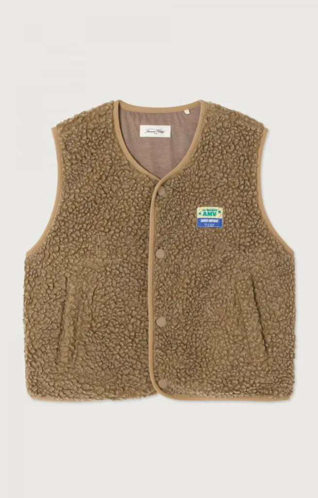 American Vintage - Hoktown Vest met drukknopen in Muscade Chine - 1 - Babette Oostduinkerke