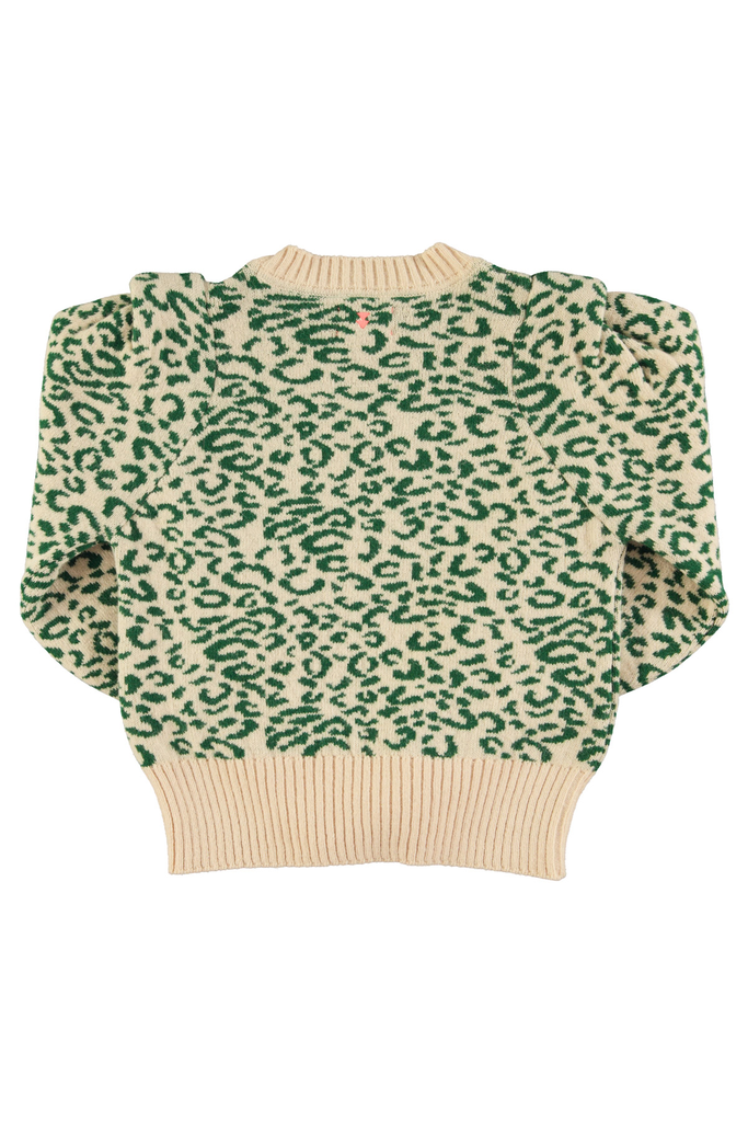 Knitted soft sweater | Ecru & green w: animal print_sisters department_2.webp