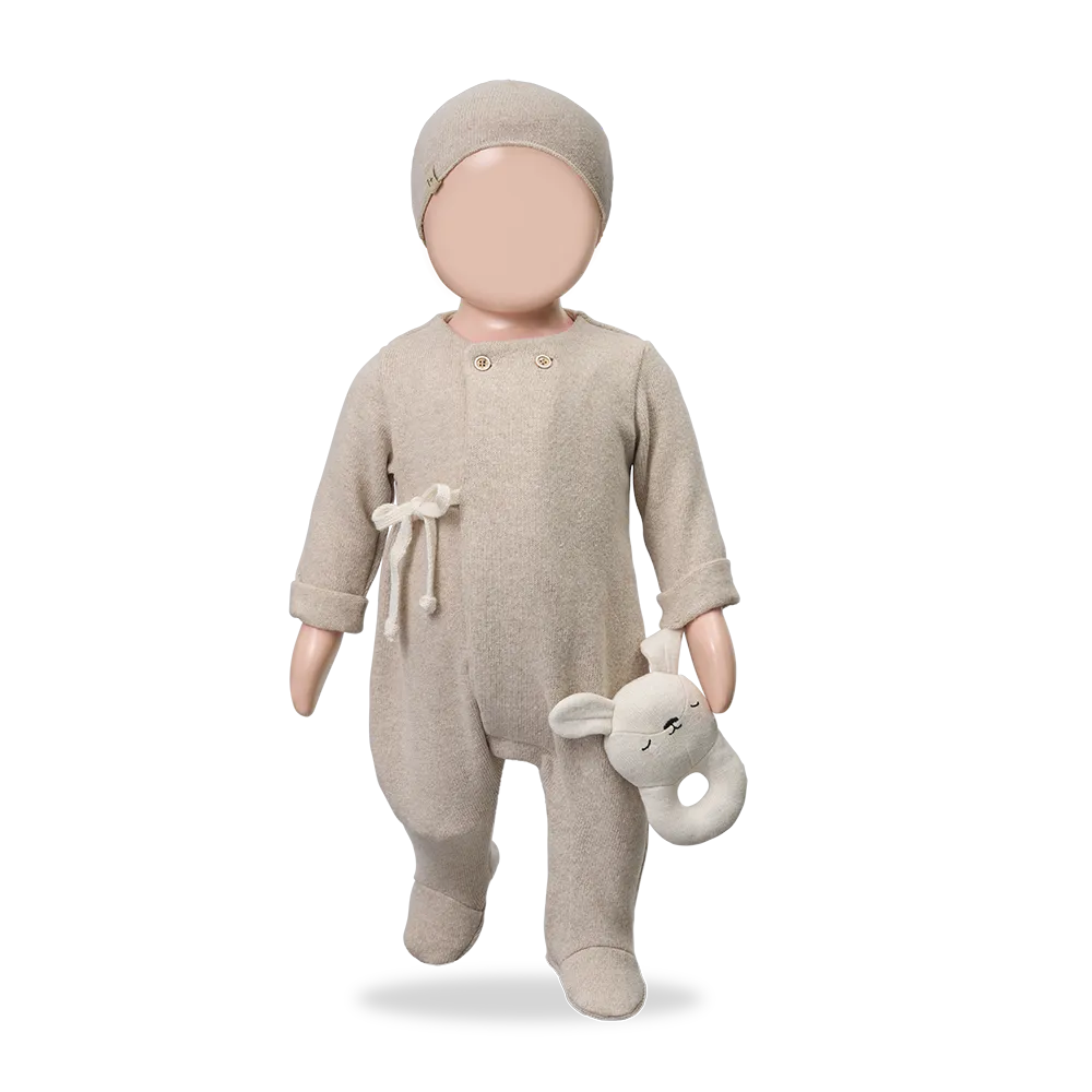 1+ in the family - Havre Jumpsuit met Voetjes (Beige) - 4 - Babette Oostduinkerke