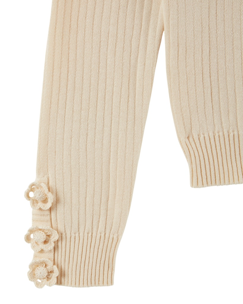 Emile & Ida - Pull cote fleurs crochet (Ecru) - 1 - Babette Oostduinkerke
