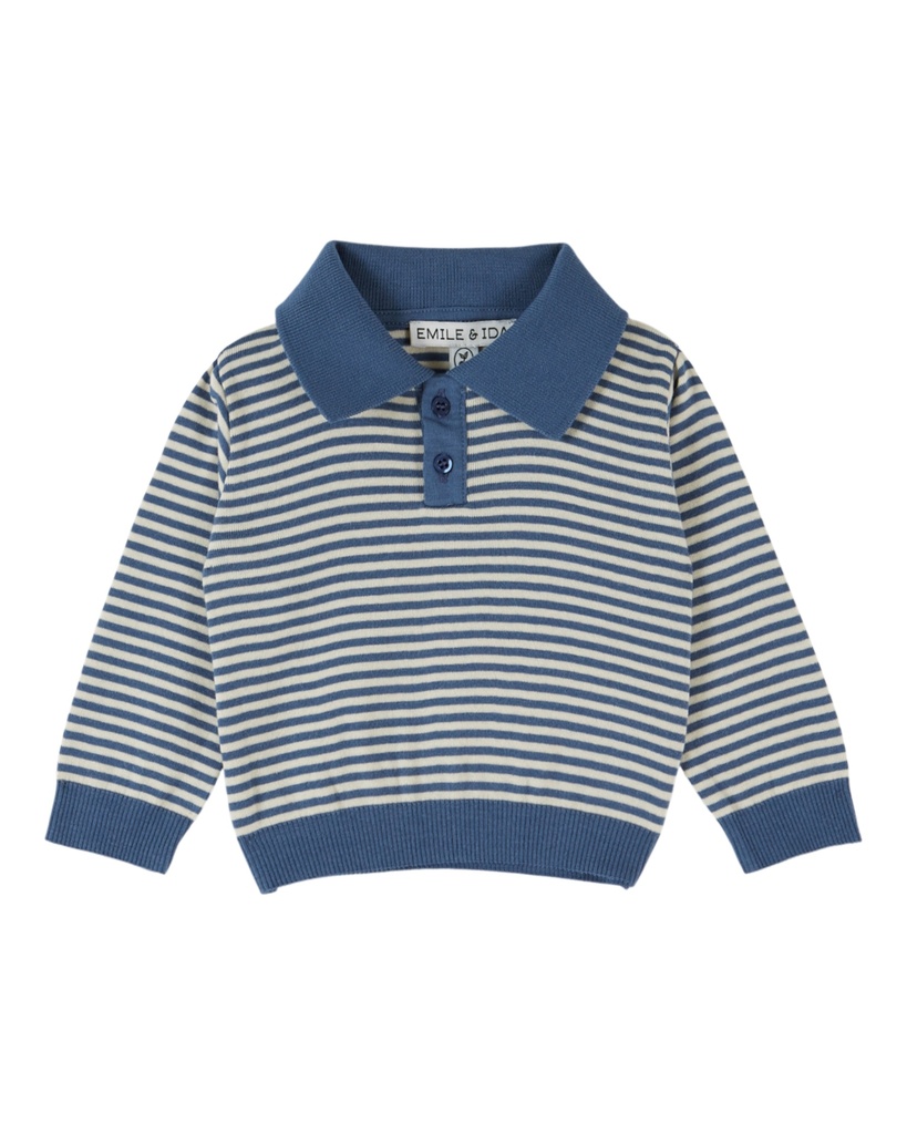 Emile & Ida - Sweat polo molleton raye (Rayure ocean) - 1 - Babette Oostduinkerke