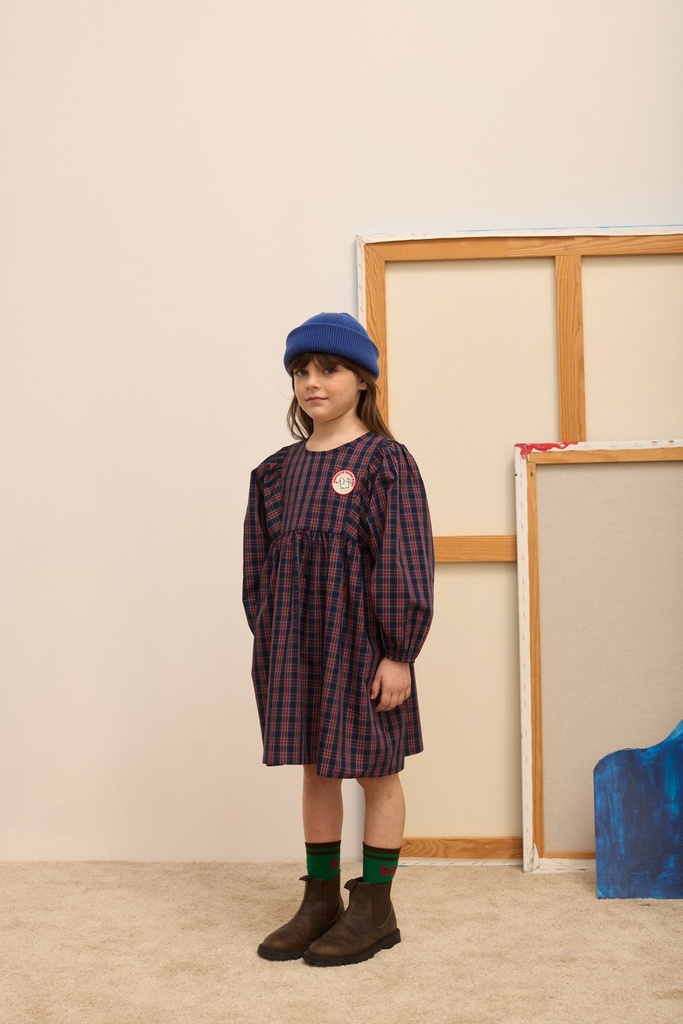 Weekend House Kids - Pom pom dog poplin dress (Blue and red) - 1 - Babette Oostduinkerke