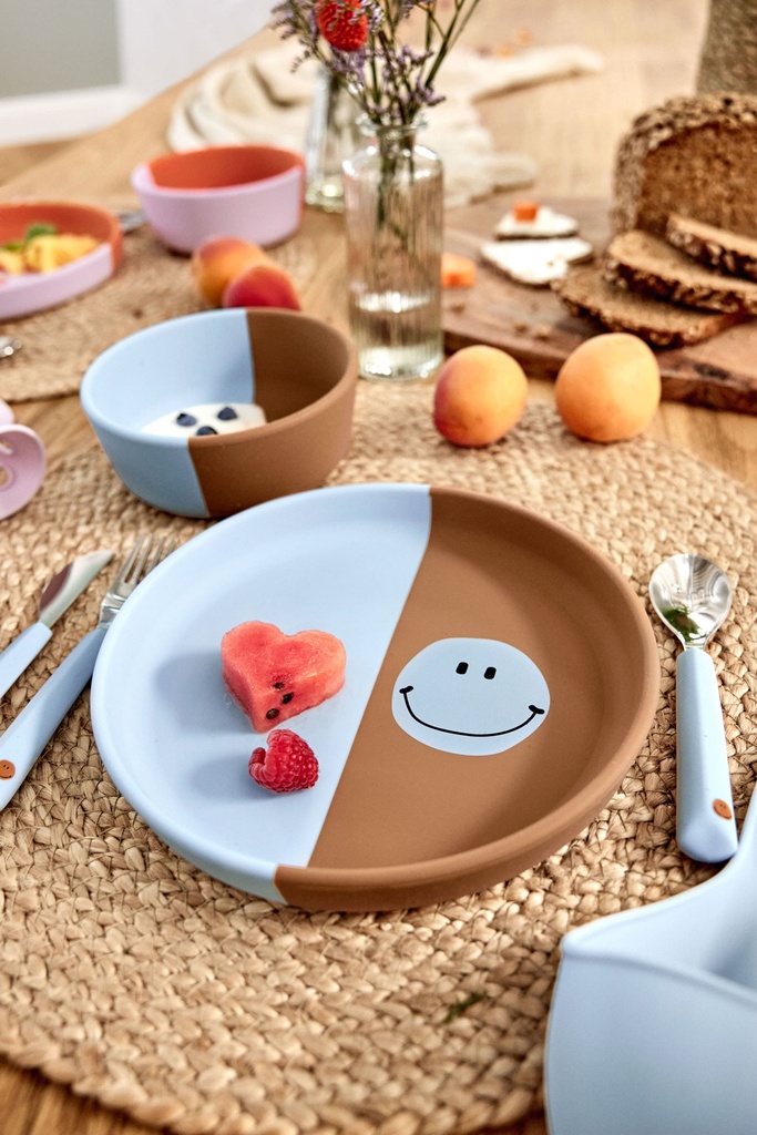 LÄSSIG - Silicone Bowl - Happy Rascals - Happy smile sky blue