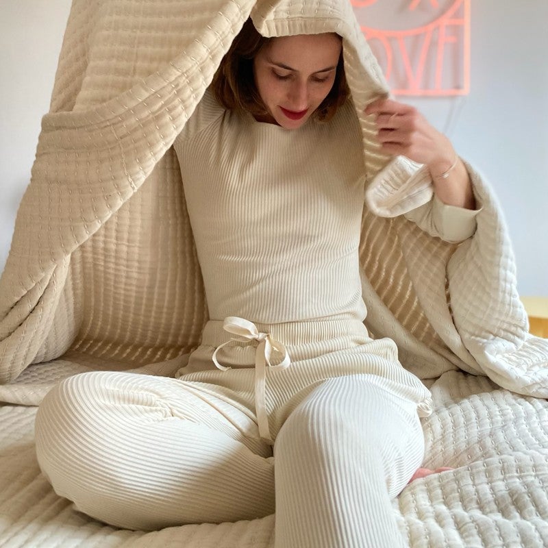 Ribbed trousers madame - Almond milk