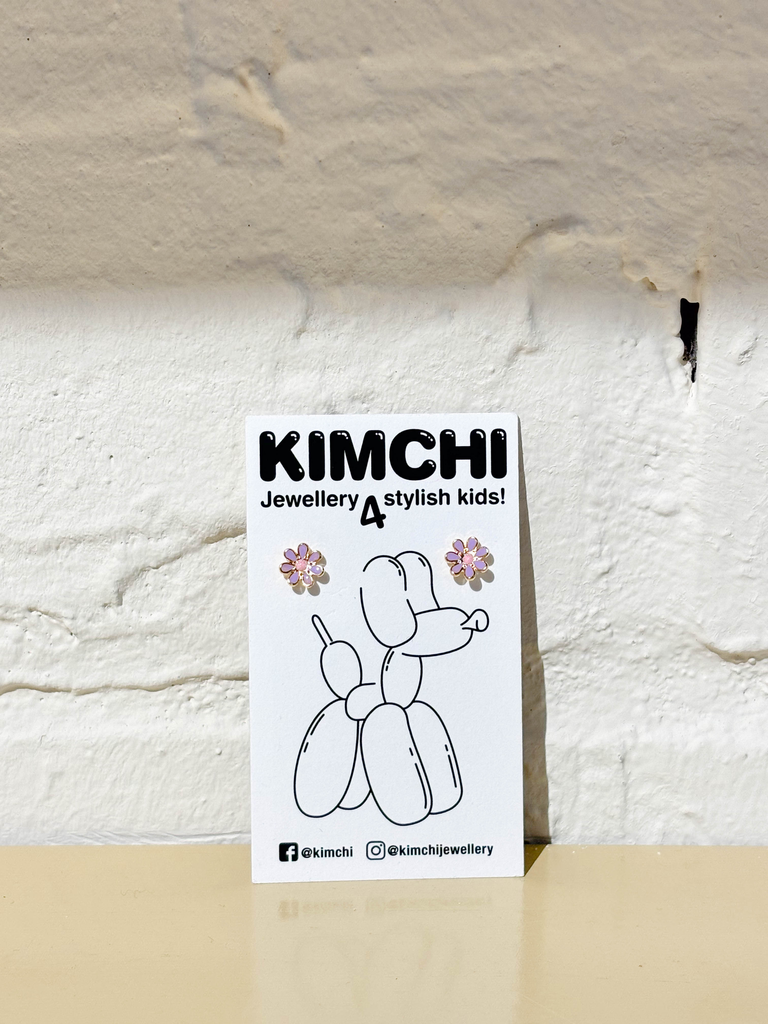 Kimchi - Oorringen stekertje lila bloemetje 