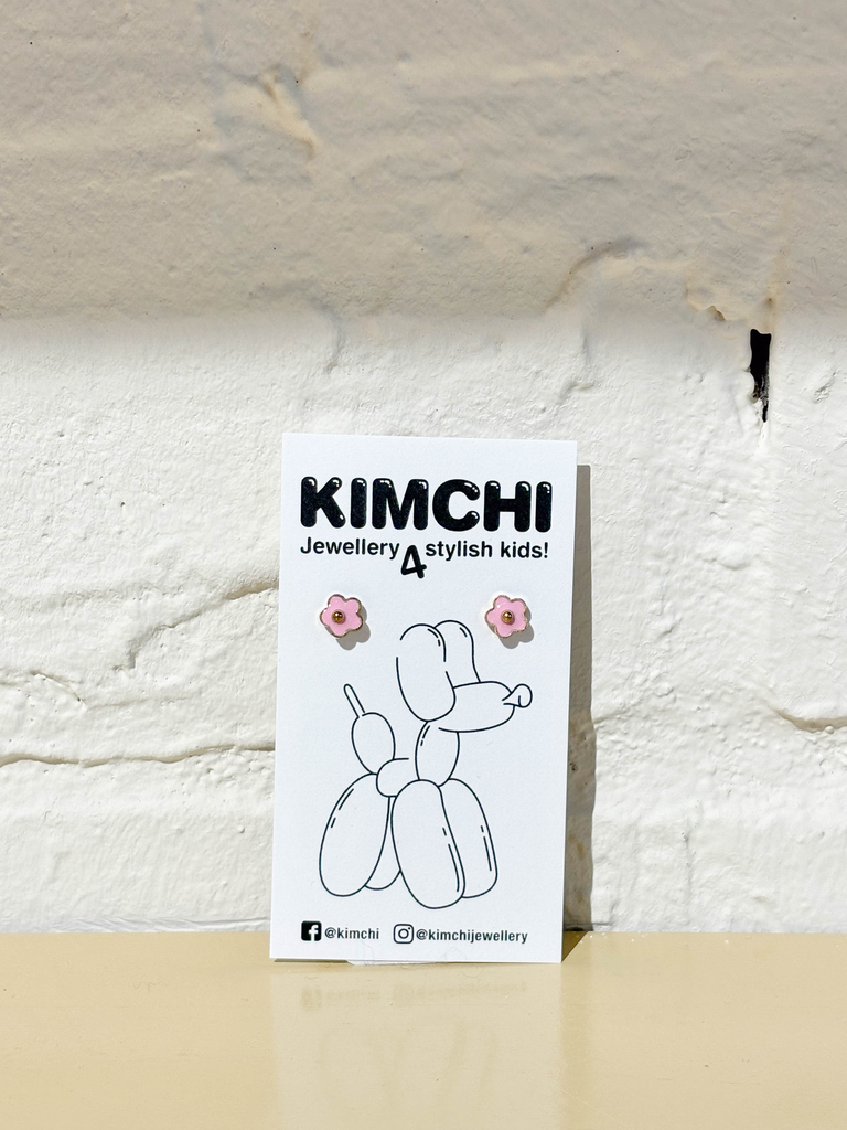Kimchi - Oorringen stekertje roze bloemetje
