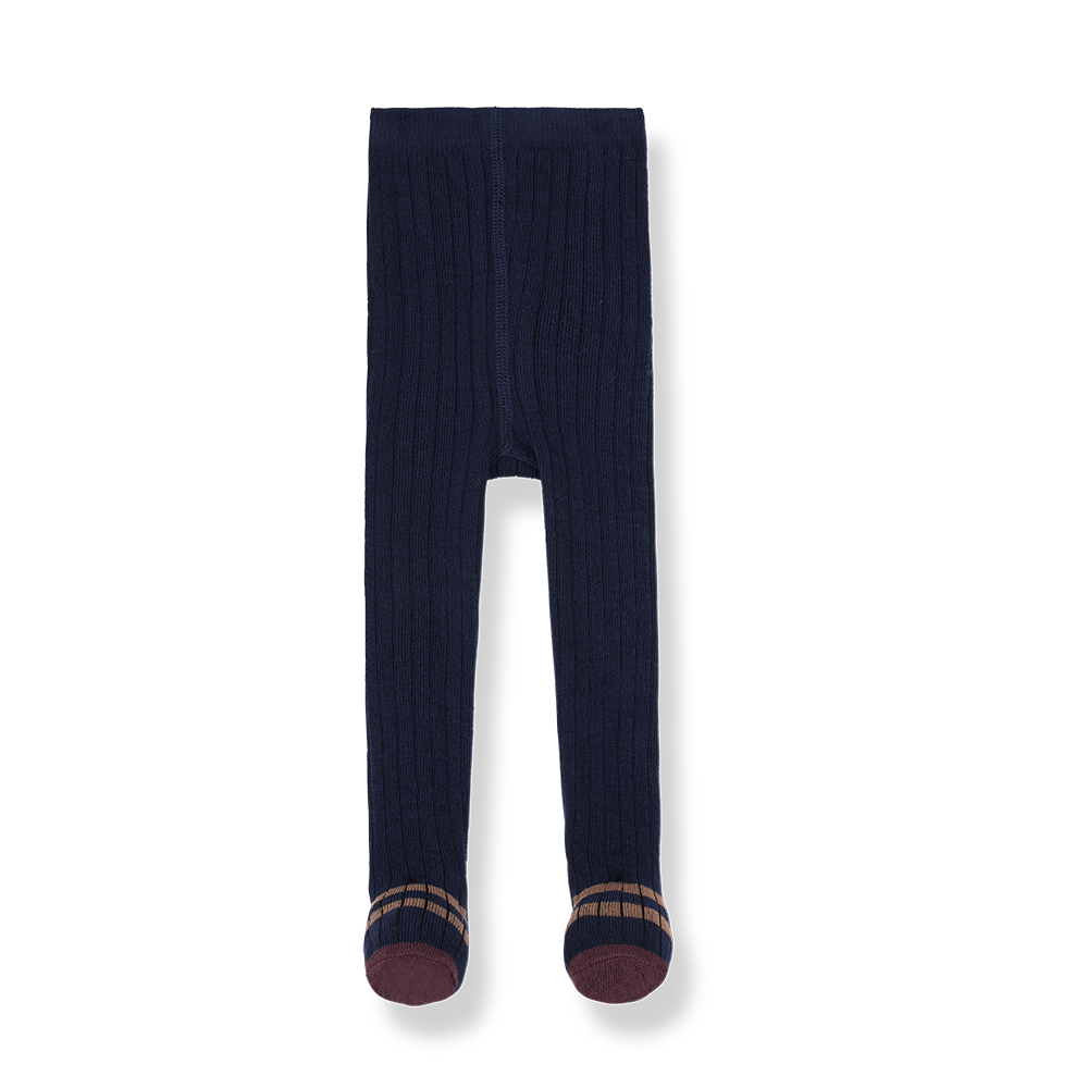 1+ In the family - Sally Dark blue ribbed plain tights  