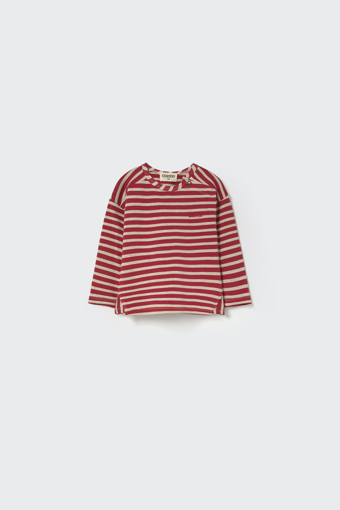 Cozmo – Baby T-shirt JOEL315w5 in bordeaux gestreepte fleece 