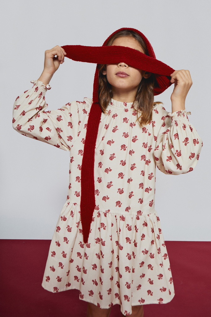 Mipounet - Adela Corduroy Dress (Ecru/Rio Red) 