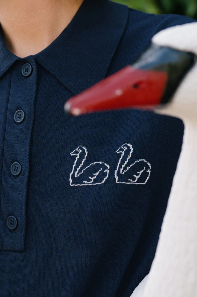 Tiny Big sister - Swans knitted polo