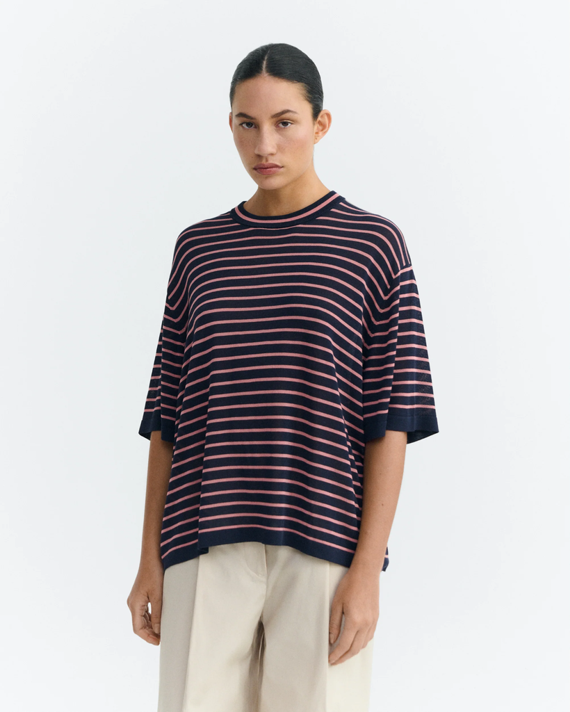 [WKN00269-XS] Thinking Mu - Navy stripes zenna knitted t-shirt (XS - 34)