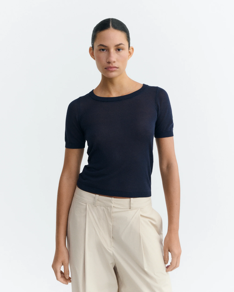 Thinking Mu - Navy noctis knitted top