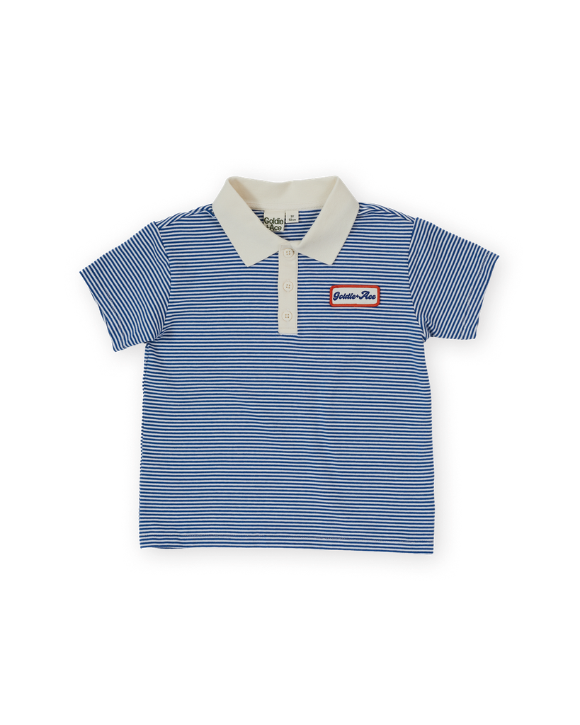 Goldie and Ace - Navy stripe logo polo top