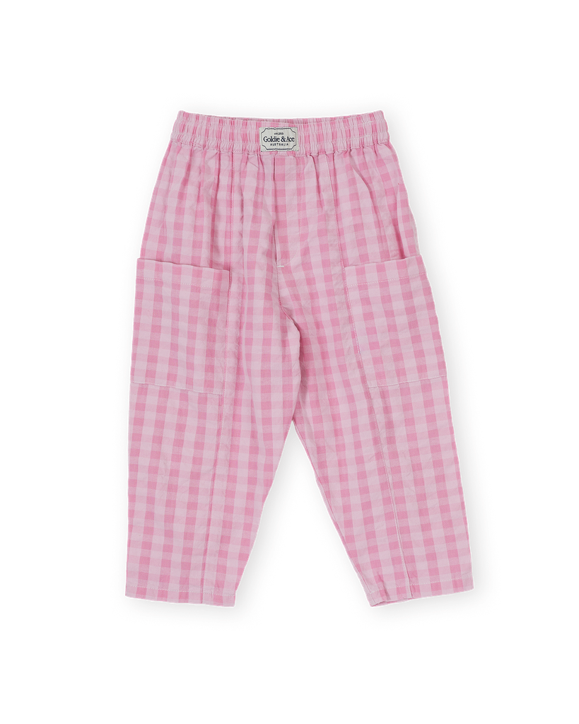 Goldie and Ace - Lightweight gingham kit pocket pant pink