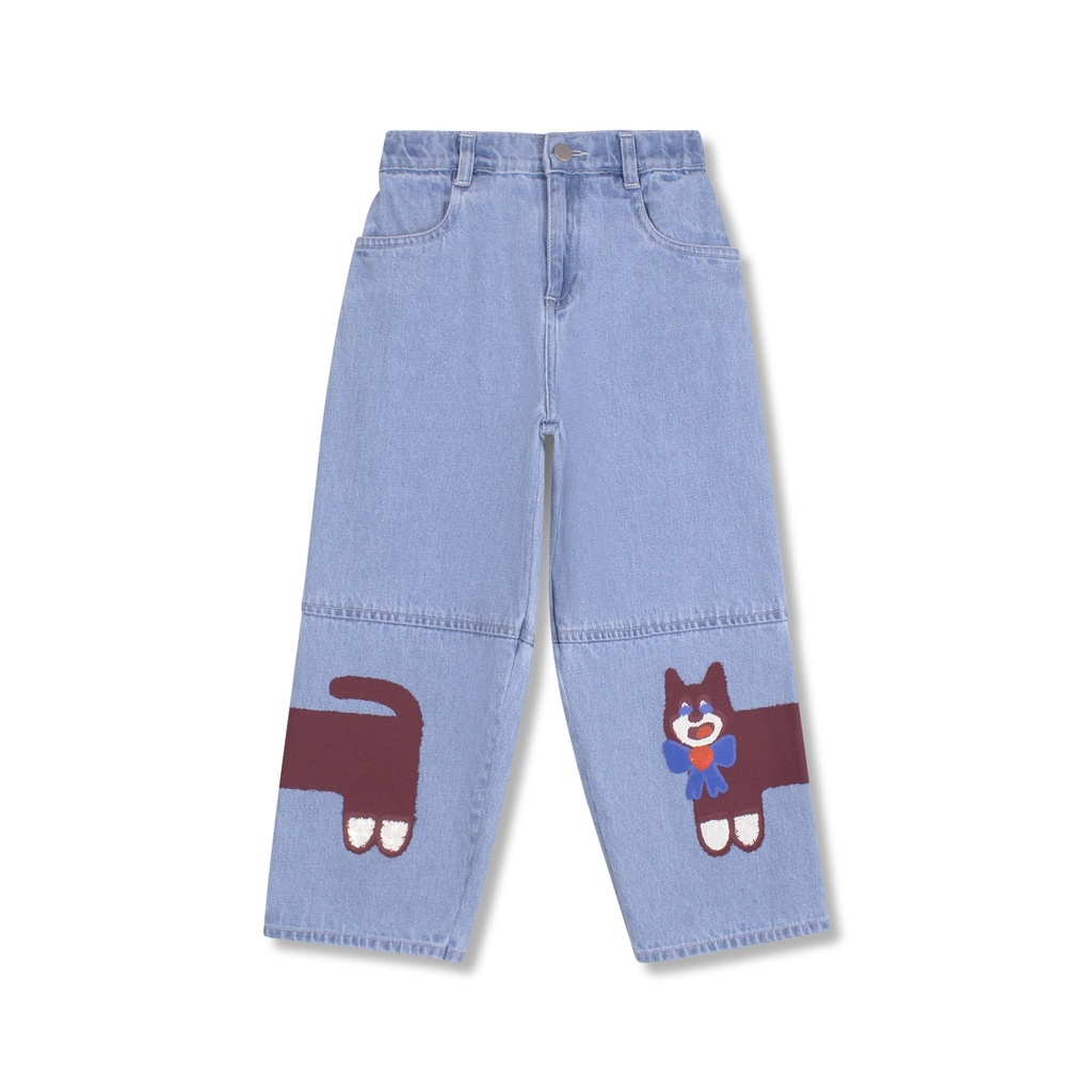 Wynken - feline wrapped jean - mid washed denim / cats (6 jaar)