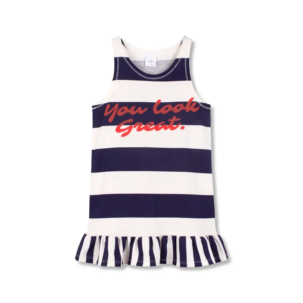 Wynken - frill tank dress - navy deck stripe horizontal (2 jaar)