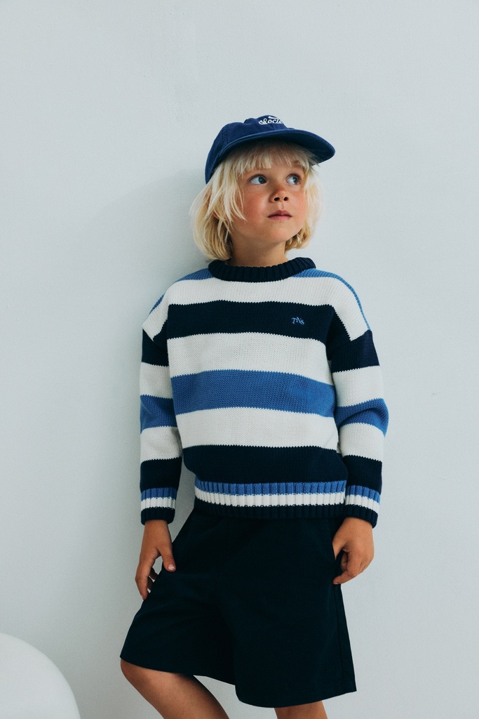 The New Society - Celosia jumper - Summer midnight block stripes