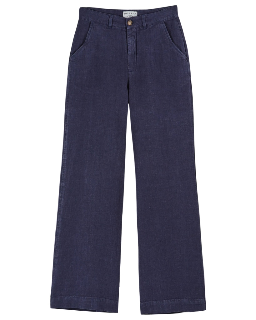 Emile & Ida - Pantalon lin droit - Marine (ida-drio) (L - 40)