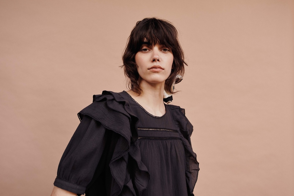 Emile & Ida - Blouse volumineuse avec volant - Noir (ida-dahlia) (S - 36)