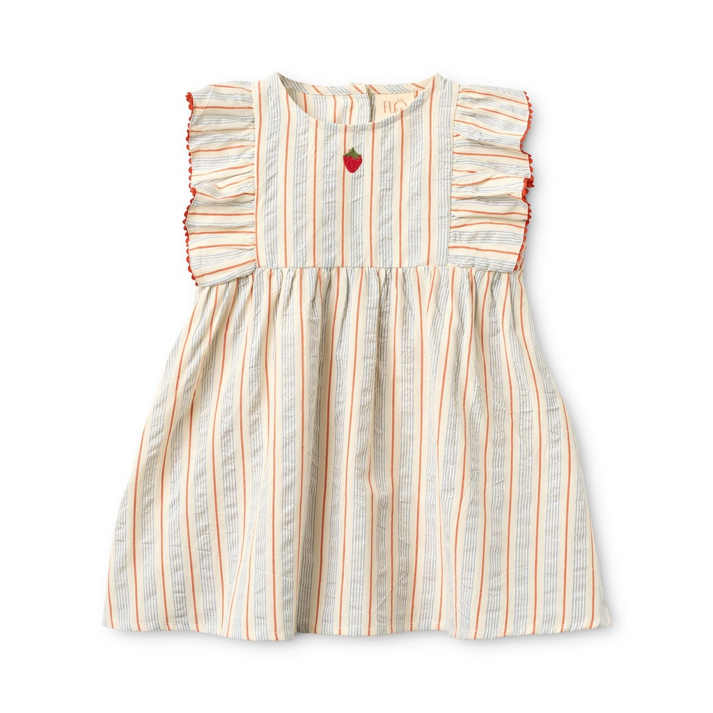 Flöss - Robin dress - Blue-tangerine stripe (4 jaar)