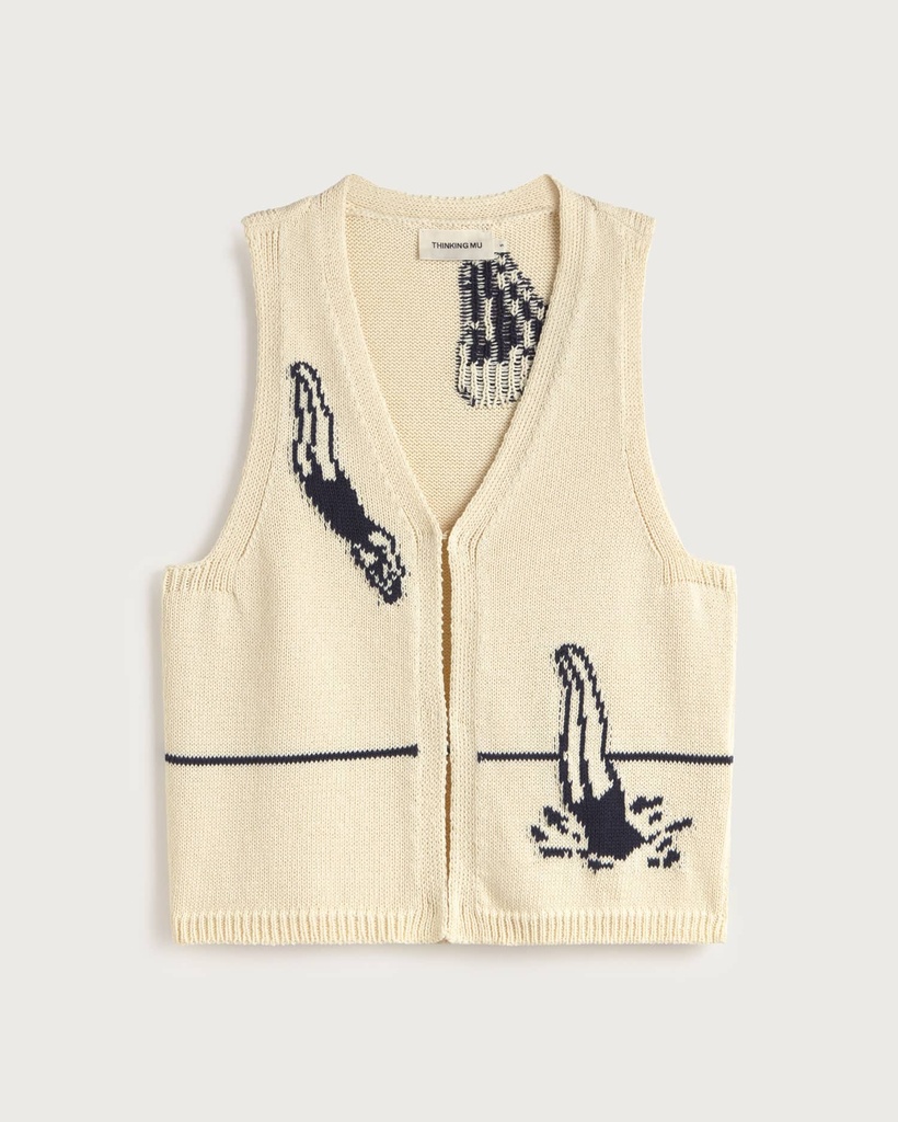 Thinking Mu - Swimmers ecru robbie knitted vest (S - 36)
