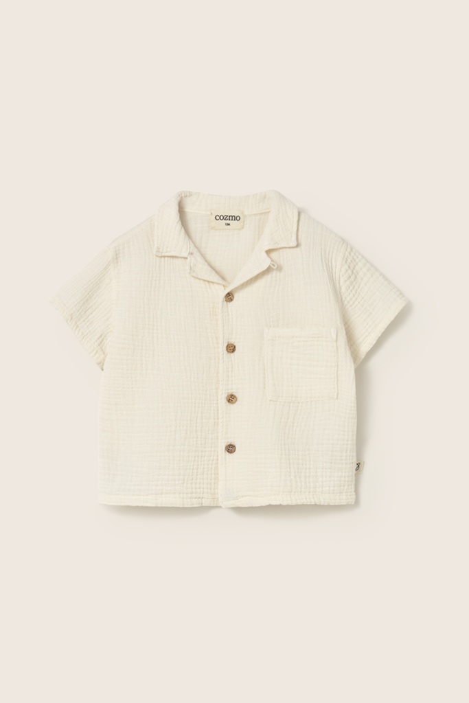 Cozmo - soft gauze cotton baby shirt - ivory (3 maand)