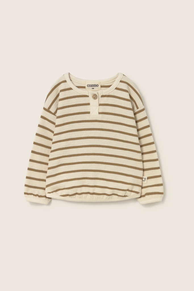 Cozmo - double-faced striped cotton long sleeves baby sweatshirt - sand (3 maand)