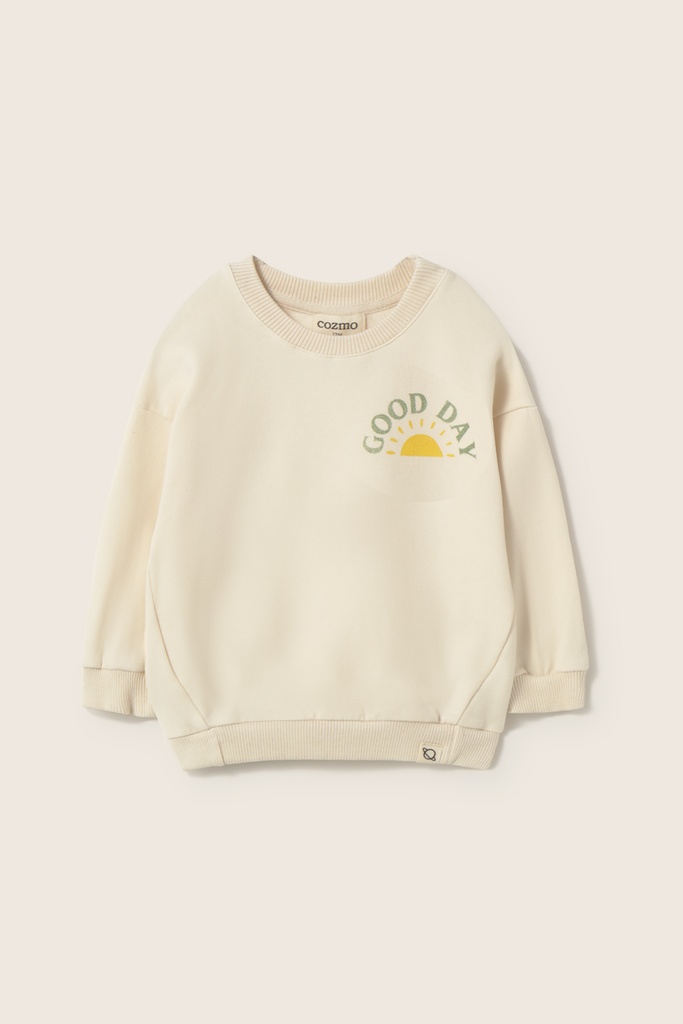 Cozmo - soft fleece print baby sweatshirt - ivory (3 maand)