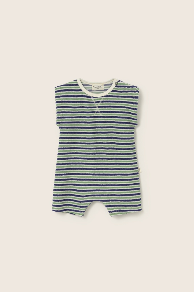 Cozmo - striped terry cloth baby jumpsuit - blue green (3 maand)