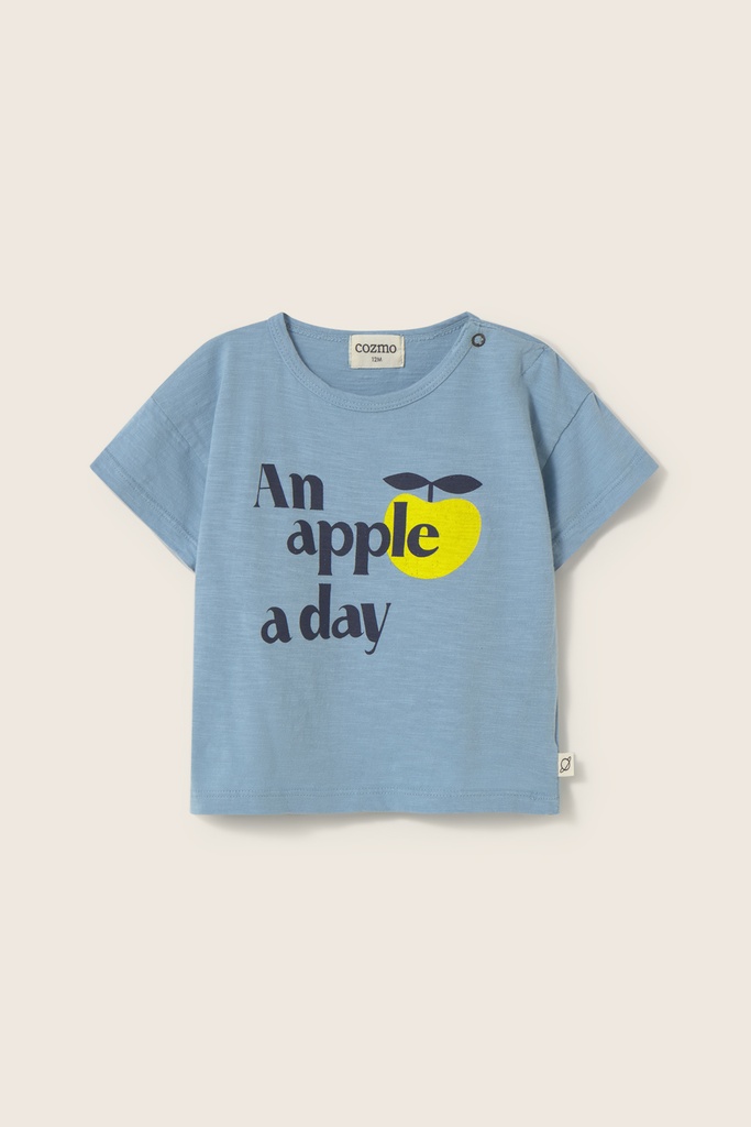 Cozmo - soft slub cotton print baby T-shirt apple - blue (3 maand)