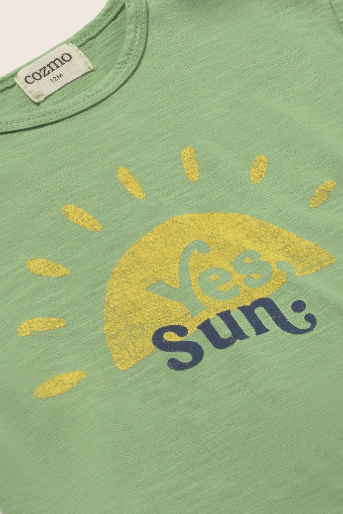 Cozmo - soft slub cotton print baby T-shirt sun - green