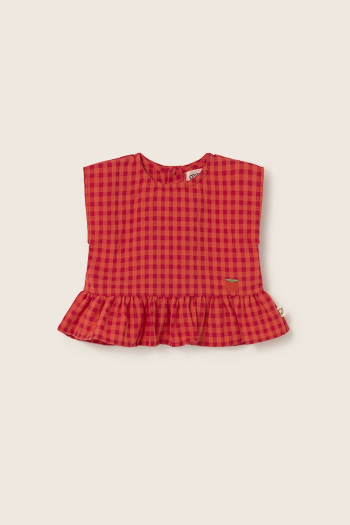 Cozmo - gingham cotton peplum baby top - tomato (12 maand)