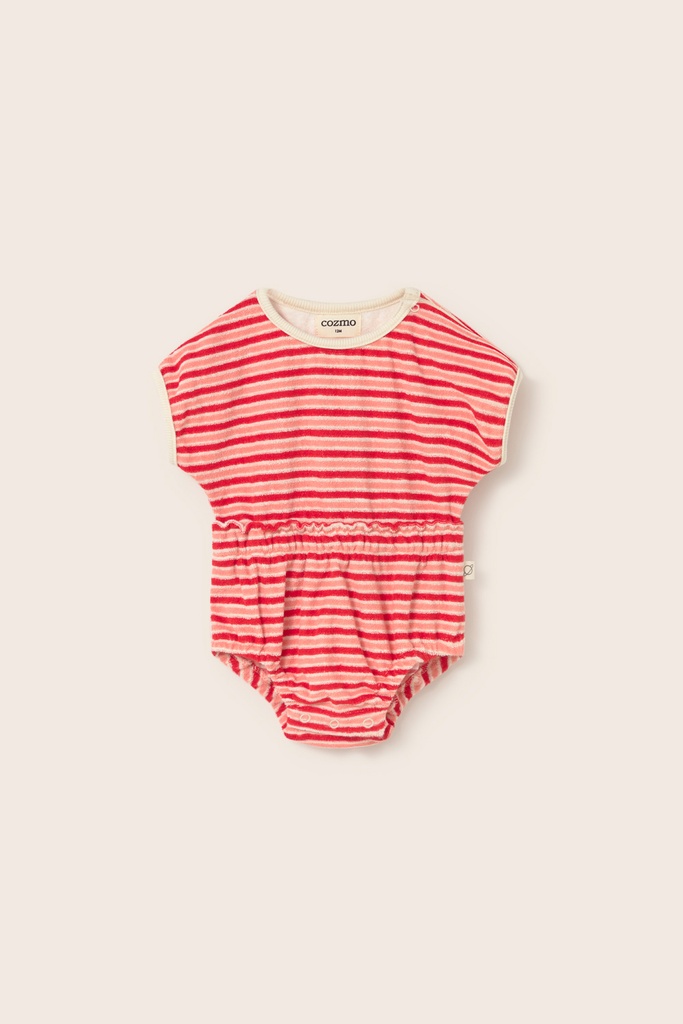 Cozmo - striped terry cloth baby romper - pink tomato (6 maand)