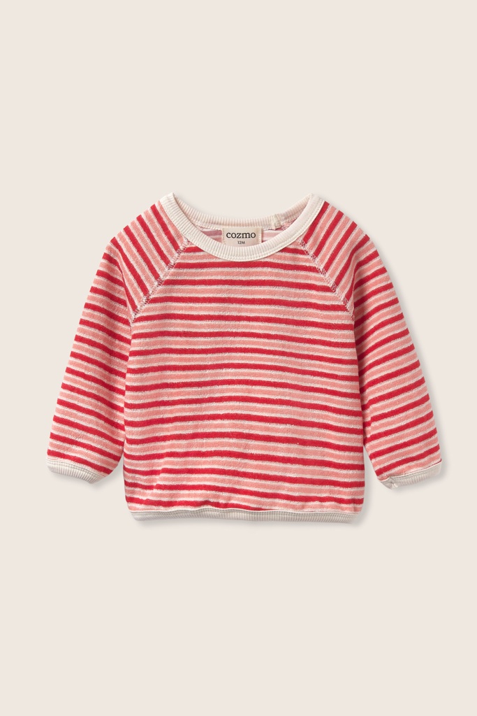 Cozmo - striped terry cloth baby sweatshirt - pink tomato (6 maand)