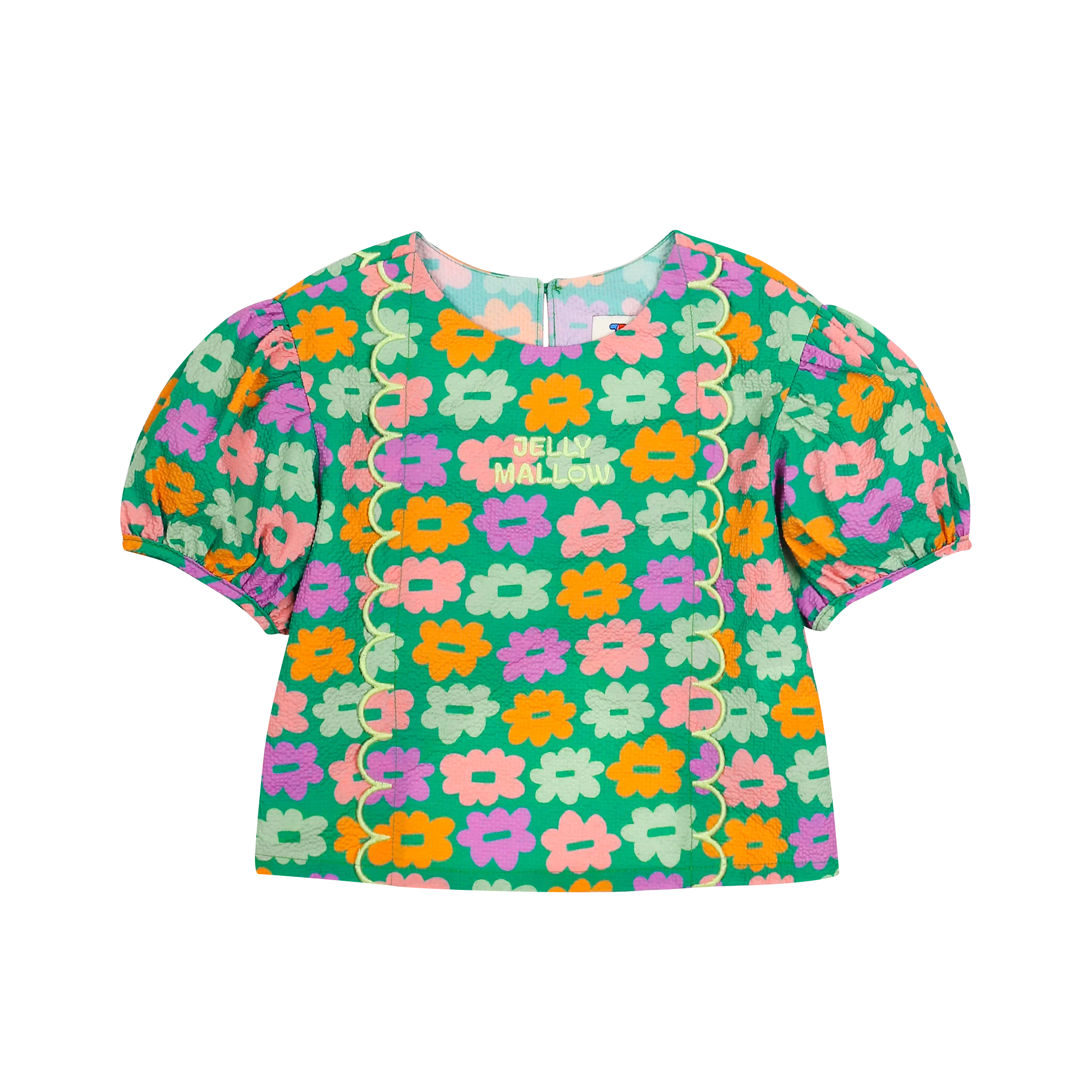 Jelly Mallow - Flower seersucker blouse - Green