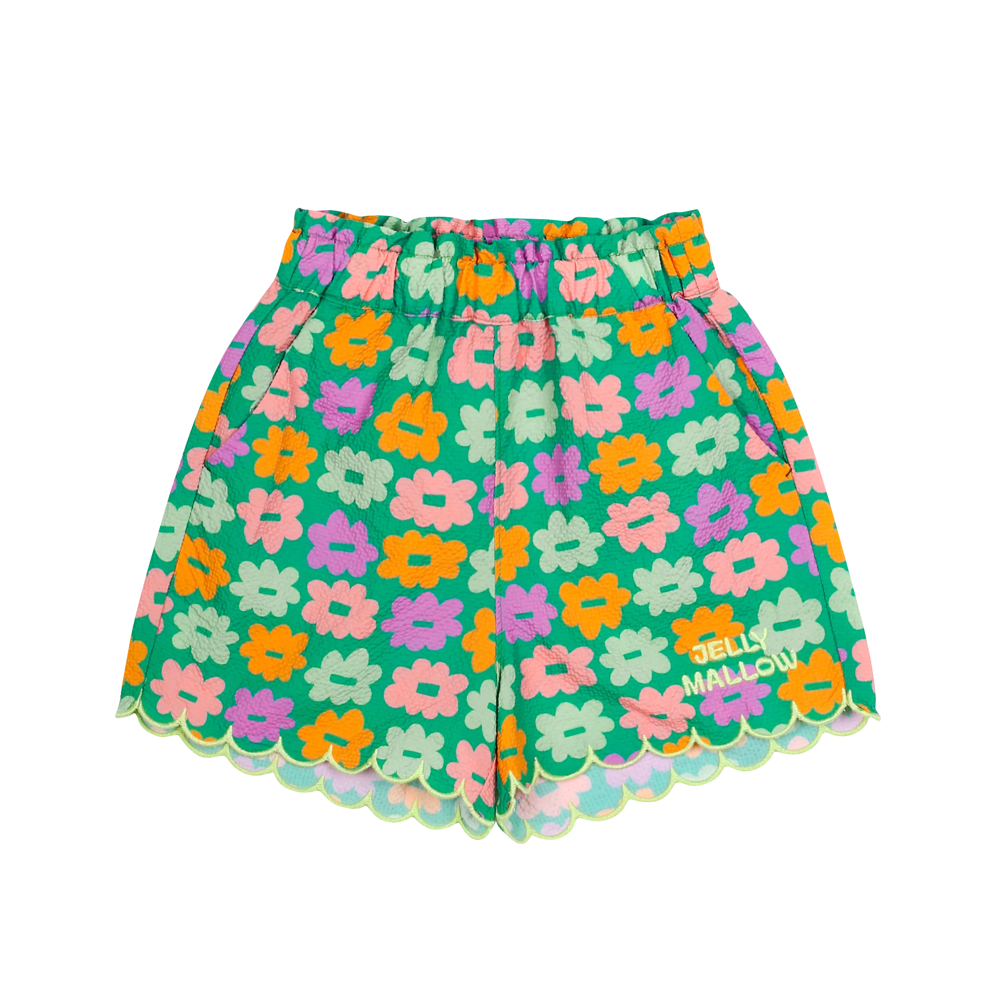 Jelly Mallow - Flower seersucker shorts - Green