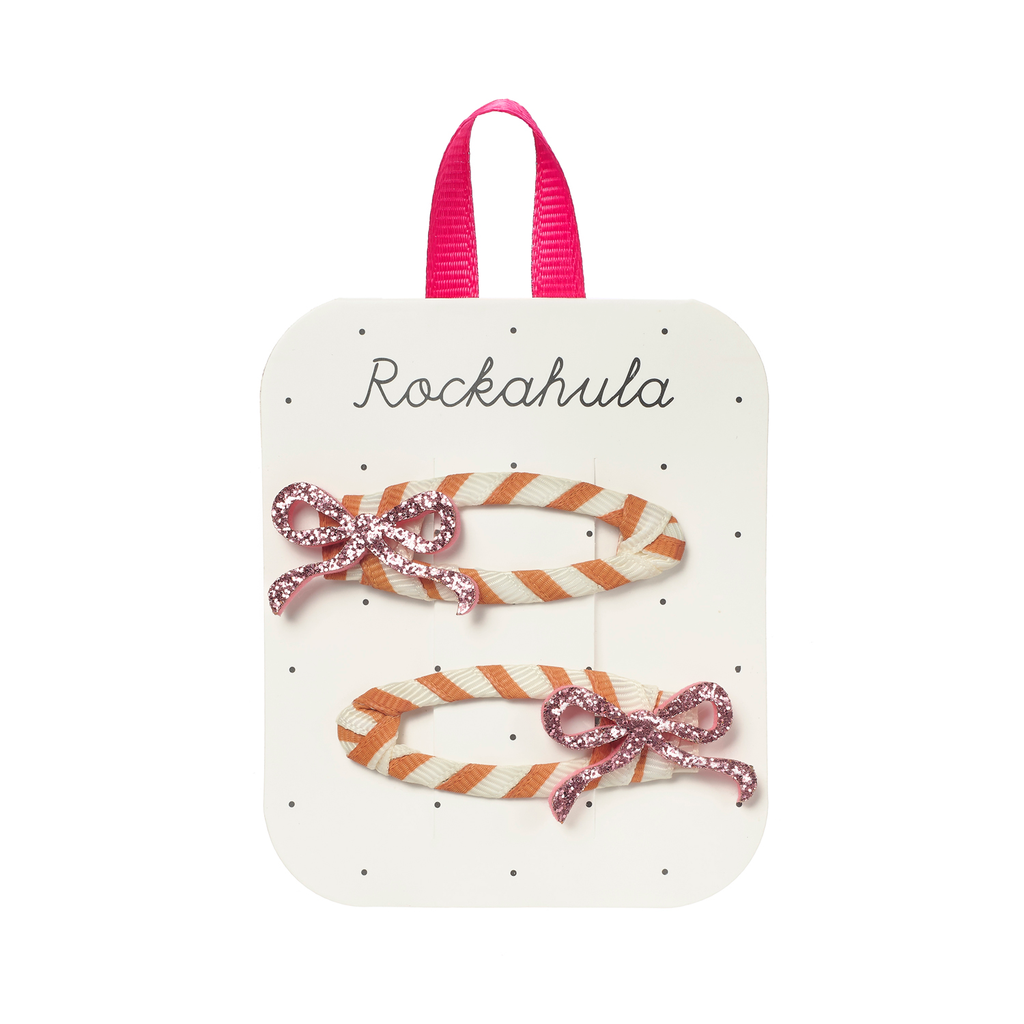 Rockahula - 🎀 Stripy Glitter Bow haarspeldjes