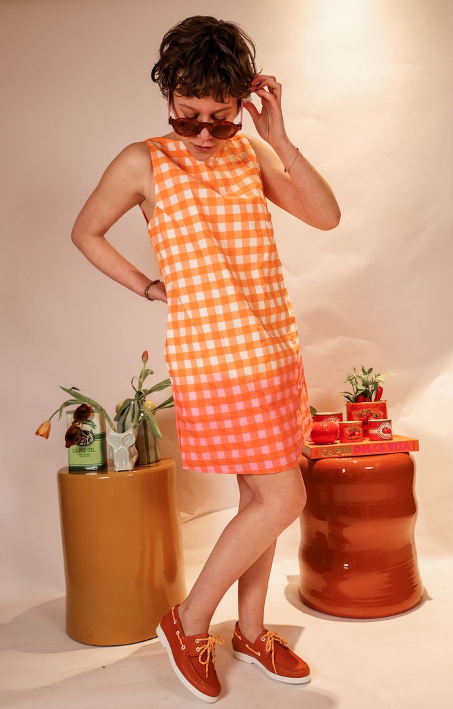 Dr Bloom - Oranje vichy jurk (S - 36)