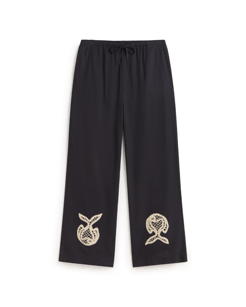 Thinking Mu - Navy fish patch brigitte pants