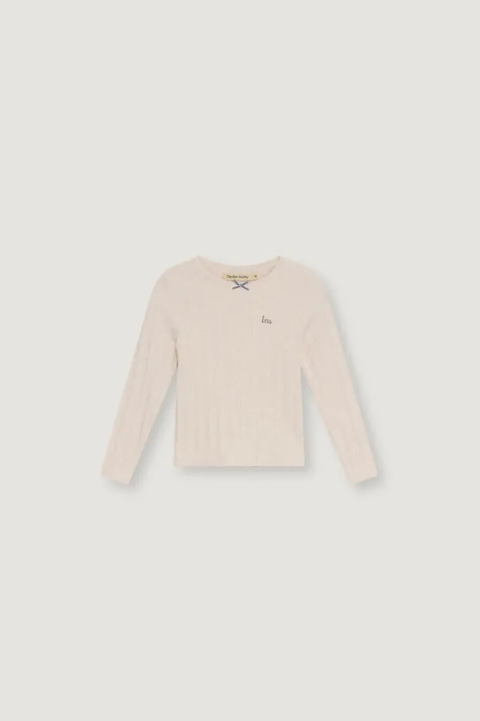 The New Society – Pointelle T-shirt met Fluwelen Strik (white melange)