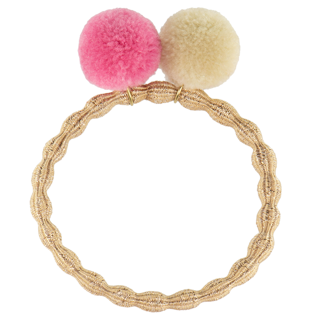 Kknekki – PomPom Hair Tie Beige Glitter