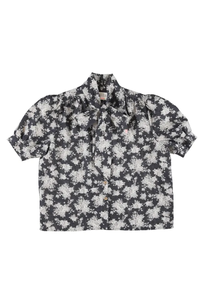 Sisters Department - Blouse met Strik (Black Floral Jacquard)