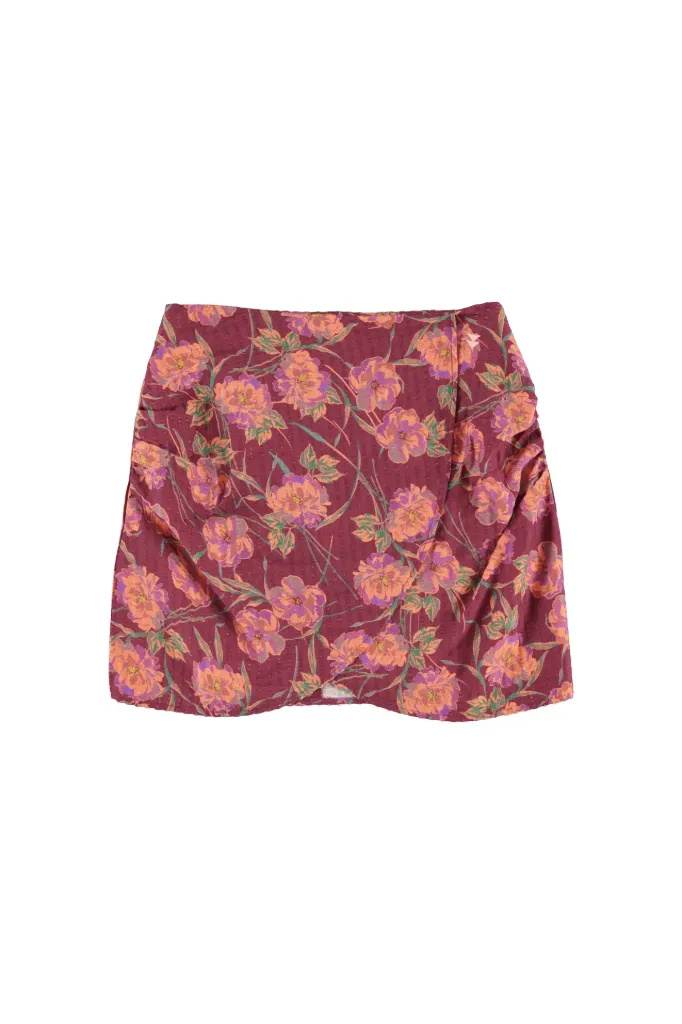 Sisters Department - Korte Wikkelrok (Bordeaux Multicolor Flowers)