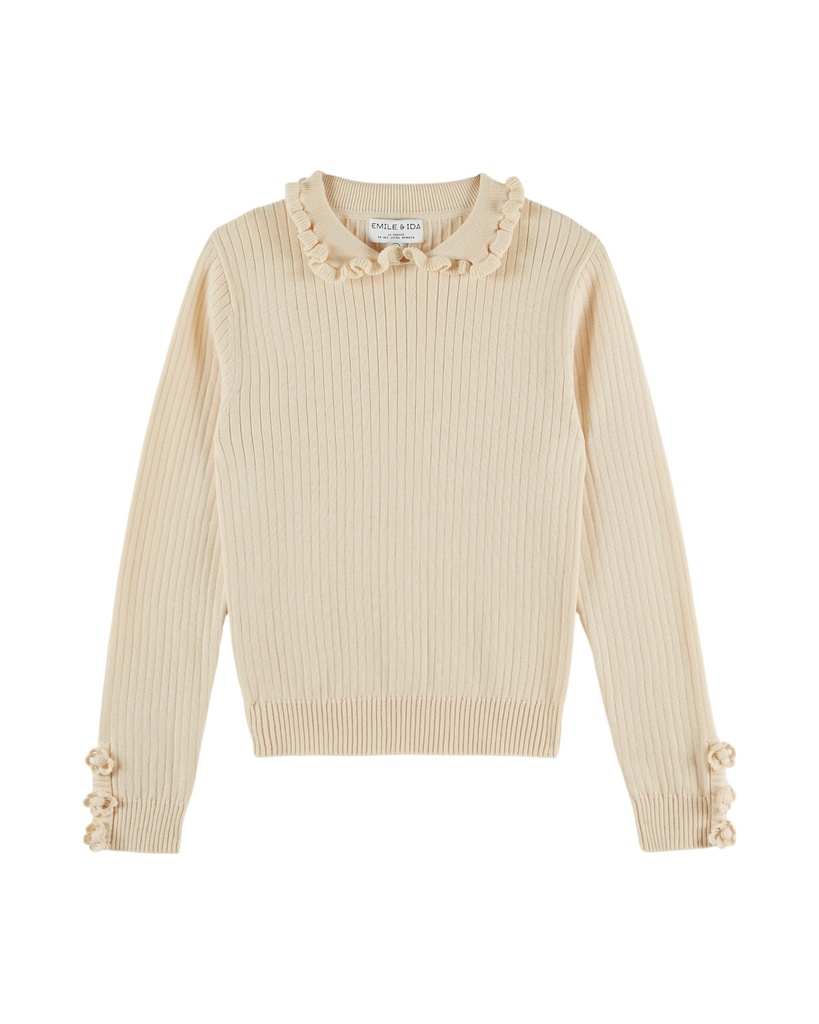 Emile & Ida - Pull cote fleurs crochet (Ecru)