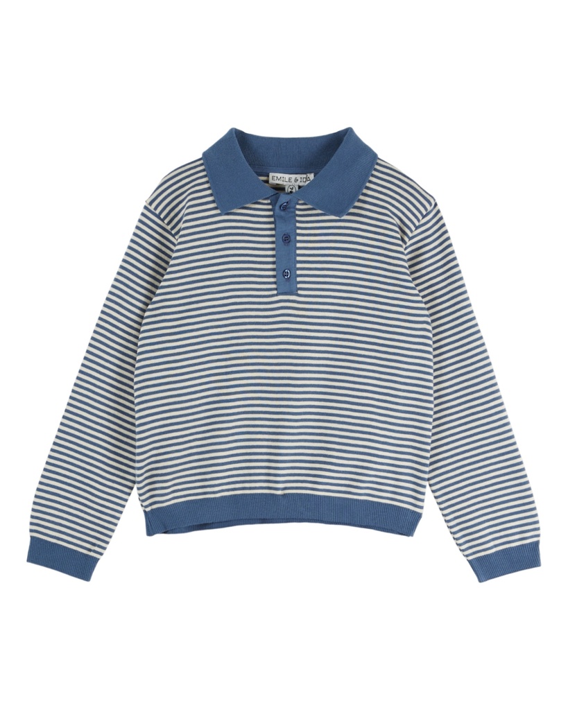 Emile & Ida - Sweat polo molleton raye (Rayure ocean)
