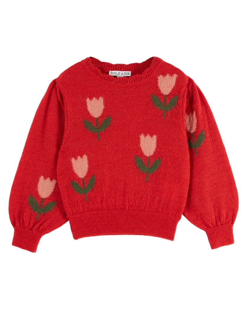 Emile & Ida - Pull intarsia tulipes (Tulipe mars)