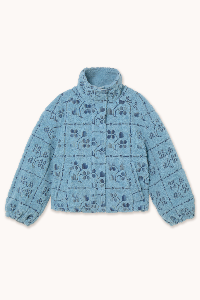The tiny big sister - Dots flowers sherpa jacket (Denim blue) (36)