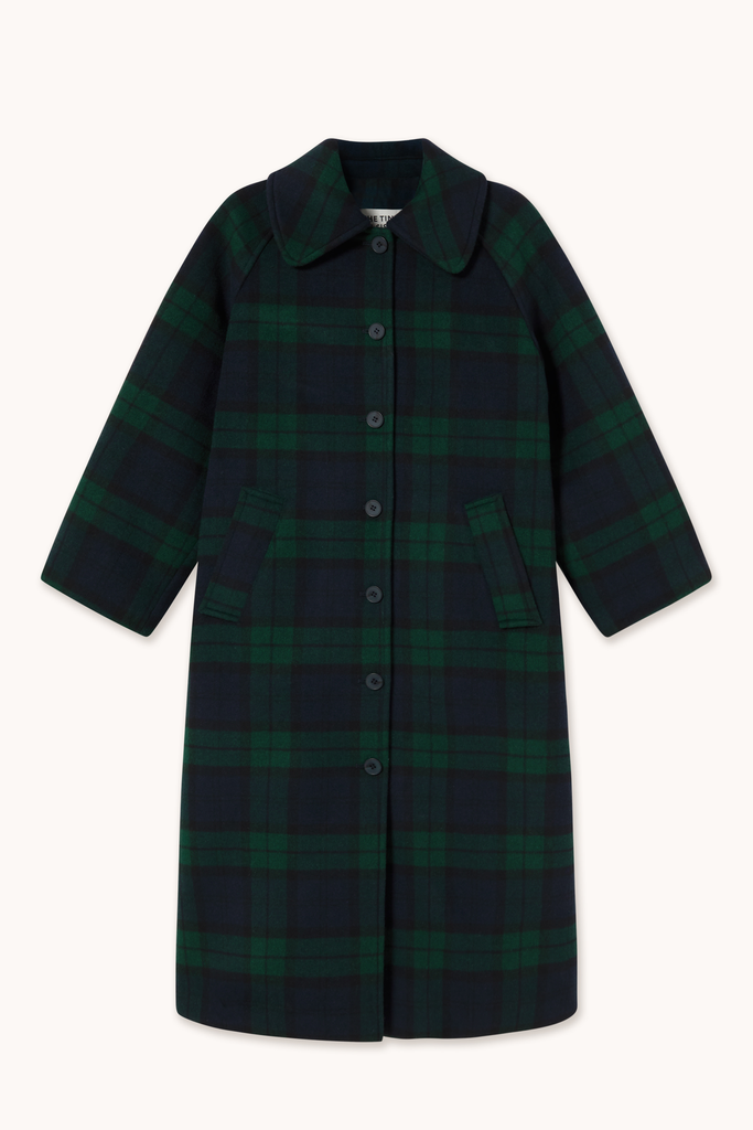 The tiny big sister - Long check coat (Navy) (36)