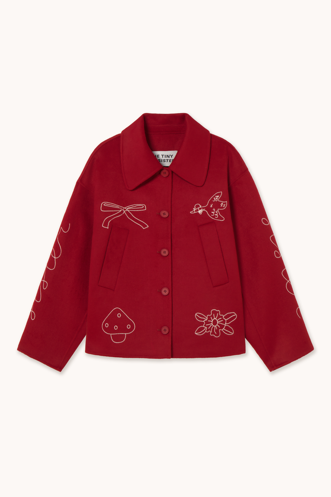 The tiny big sister - Embroidered coat (Dark red)