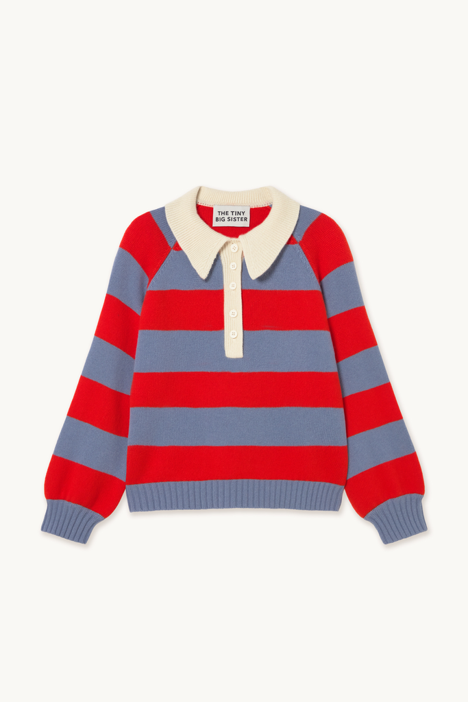 The tiny big sister - Frank striped polo (Grey/summer red) (36)